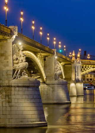 Margaret Bridge in the blue hour, City of Budapest, Hungaryの写真素材