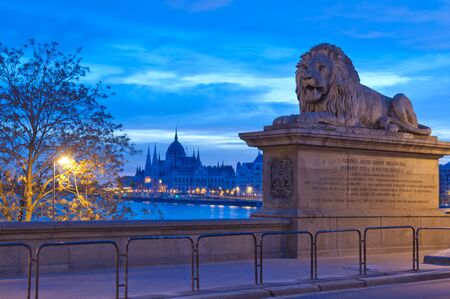Parliament from Chain Bridge, Budapest, Hungaryの写真素材
