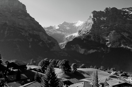 Swiss Alps - snow capped mountains and deep valleys, stunning view, breath-taking panoramaの写真素材