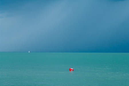 Summer storm on a turquoise lake named Balatonの写真素材