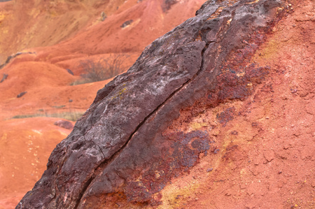 Bauxite mine, raw weathered bauxite sedimentary rock on surface