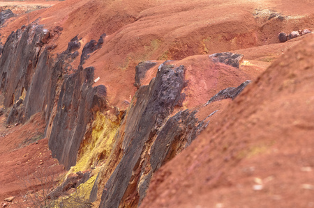 Bauxite mine, raw weathered bauxite sedimentary rock on surfaceの写真素材