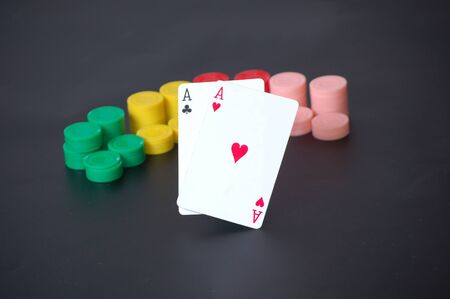 Two aces and poker chipsの写真素材