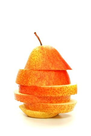 Sliced Pear isolated on white backgroundの写真素材