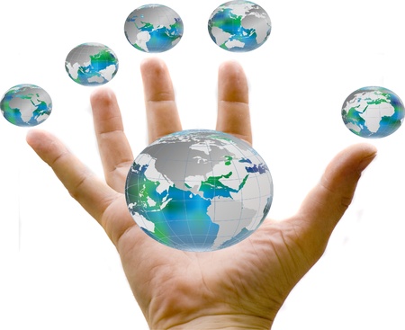 Isolated on white background Hand and Globesの写真素材