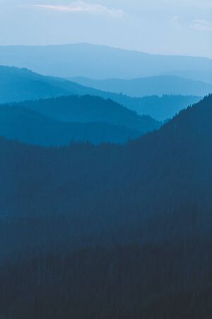 Blue hour in the mountain. Mountain layersの写真素材
