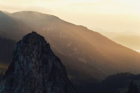 Golden hour in the Carphatian mountains,beautiful sunrise view.の写真素材
