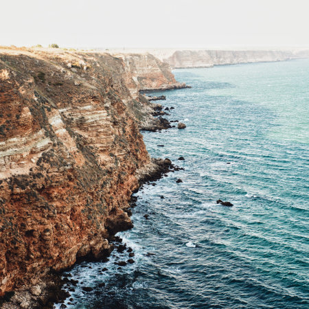 Beautiful seascape with cliffs and ocean in Portugal. Toned.の写真素材