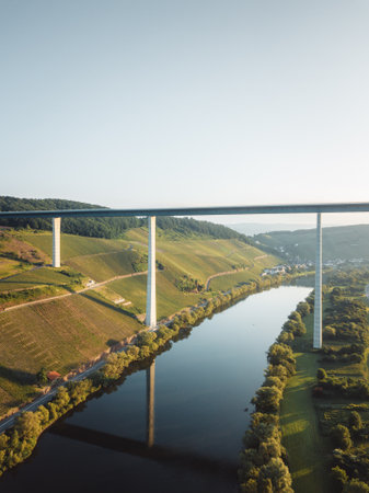 Aerial view of a bridge over the Vistula river in Polandの写真素材