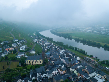Aerial view of the village of Moselle in Germanyの写真素材