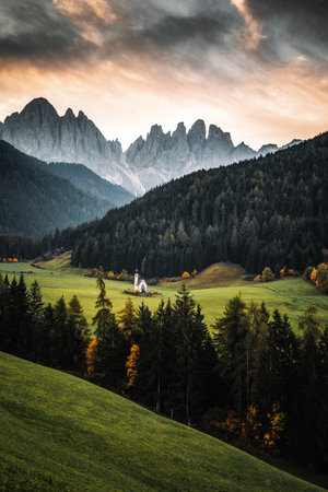 Beautiful autumn landscape in the Dolomites, South Tyrol, Italyの写真素材