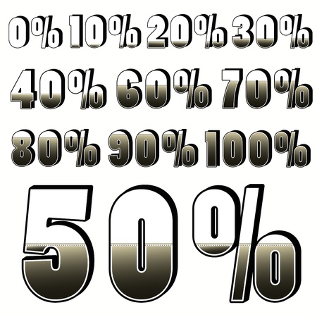 Complete set of percent with creative number design 10, 100, 20, 30, 40, 50, 60, 70, 80, 90 percent desognのイラスト素材