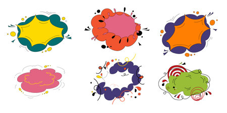 <p>Set of doodle bubbles for comics.  Circles, clouds, arrows, waves.  Place for inscriptions.  Cartoon style and vector graphics.</p>のイラスト素材
