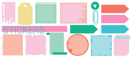 Memo template set. Note paper set vector. Collection of striped notes, blank notepads and torn notes used in a diary or officeのイラスト素材