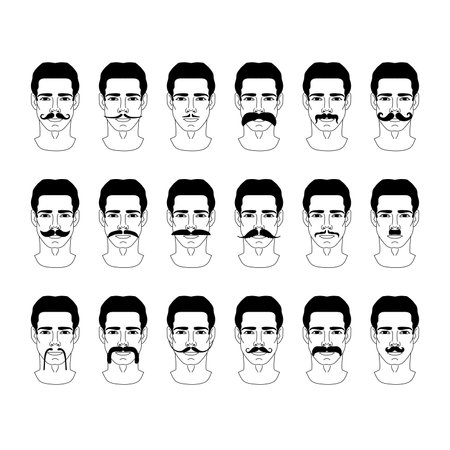 Set of Mustaches with a man's head. Vector illustration in flat style. For barbershops and hairdressersのイラスト素材
