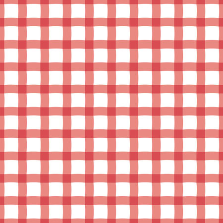 Vector illustration of a red checkered pattern on a white background with soft wavy lines. A stylish and modern pattern, perfect for textiles, packaging, and backgroundsのイラスト素材
