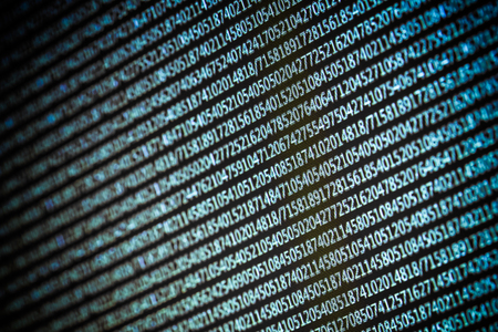 Numbers on computer screen. Macro photography with visible pixels.の写真素材