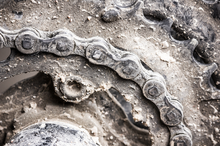 Dirty muddy grunge metal bike gears.