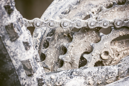 Dirty muddy grunge metal bike gears.の写真素材