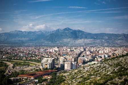 Shkodër city in Albania with mountains in background beautiful landscape.の写真素材
