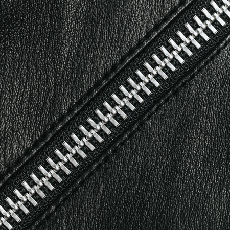 Black leather jacket metal zipperの写真素材