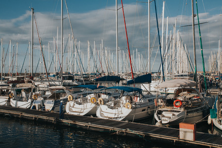Sailing boats yachts in Tel Aviv harbor.の写真素材