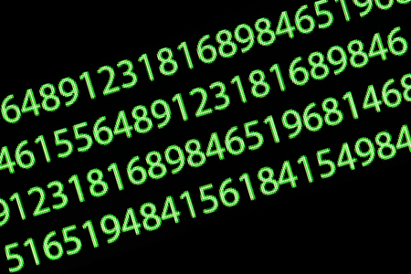 Green random numbers on computer screen. Closeup background with visible pixels.