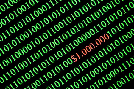 Numbers on computer screen. Binary code. Closeup of with visible pixels.の写真素材