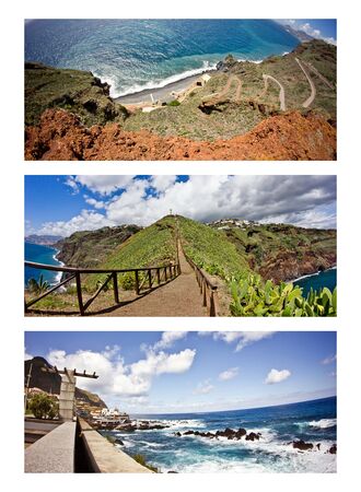 Set of three panoramic views on Madeira island beautiful nature.の写真素材