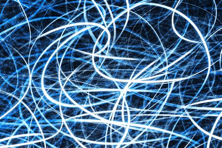 Blue glowing lines background. Modern art long exposure neon lights. Weekend party backdrop. Dynamic stripes motion texture. Speed of light futuristic modern wallpaper.の写真素材