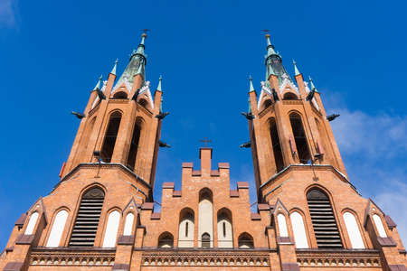 Cathedral Basilica of the Assumption of the Blessed Virgin Mary in BiaÅystok city. Baroque style architecture. Heaven blue cloudy sky background. Church in Poland.の写真素材