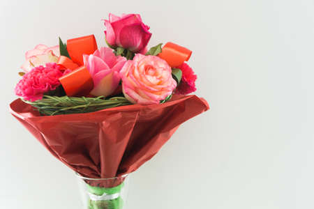 Mother's day bouquet background. Bunch of flowers isolated. Pink rose background. Woman's day bouquet background.の写真素材