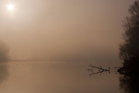 Big fog on the riverの写真素材