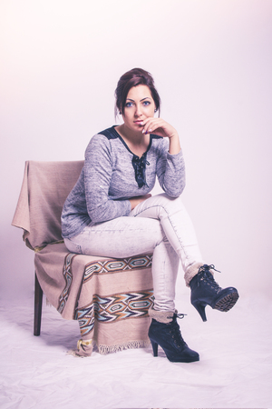 Sitting woman portraitの写真素材