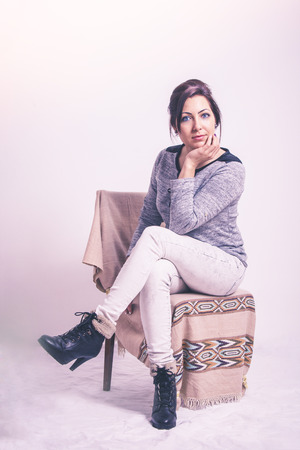 Sitting woman portraitの写真素材