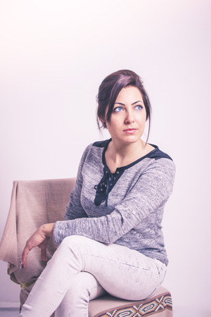 Sitting woman portraitの写真素材