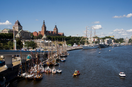 SZCZECIN, POLAND - JUNE 14, 2014  Sail Szczecin 2014 The tall masts of sailing ships fill the harbour for a wonderful three day event perfect for families and those who are sailors at heart  The event includes the largest yachts and sailing ships in the wのeditorial素材