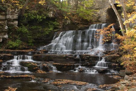 Little Niagra waterfall in autumn; Pleasant Mount, PAの写真素材