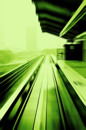 abstract train passing by platform in monotoneの写真素材