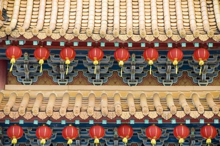 oriental temple with lanterns の写真素材