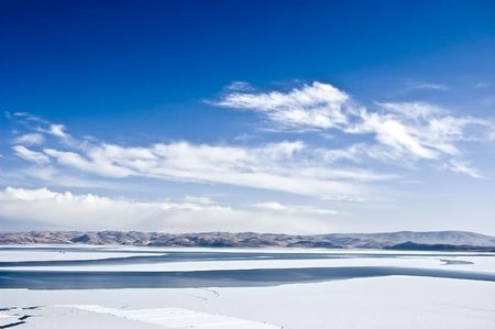 mountain lake in winterの写真素材