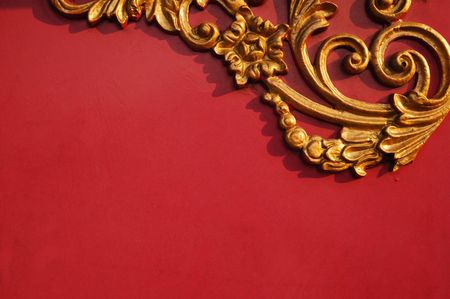 Floral pattern on red background with copy spaceの写真素材