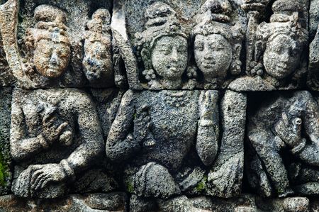 Detail of carved relief at Borobudur on Java, Indonesia.の写真素材