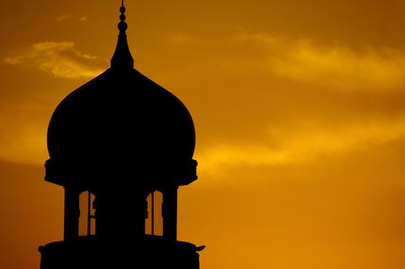 Mosque silhouette landscape during sunset.の写真素材