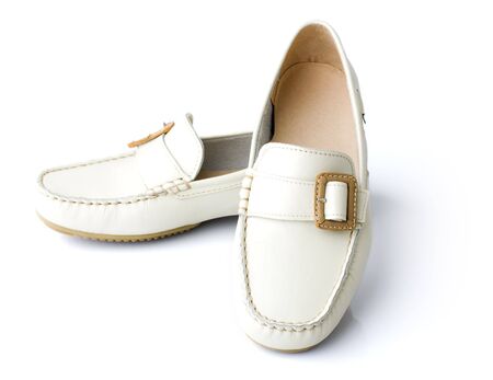 Pair of woman new shoe isolated on white.の写真素材