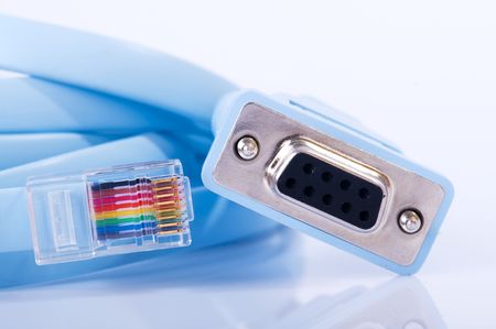 Close up console cable rj45 on white background
