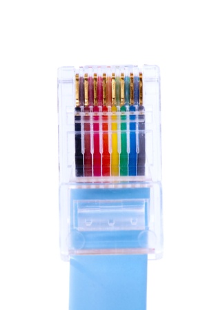 Close up console cable rj45 on white background