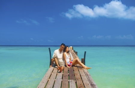 Asian couple having a great time at the island, Lang Tengah, Malaysiaの写真素材