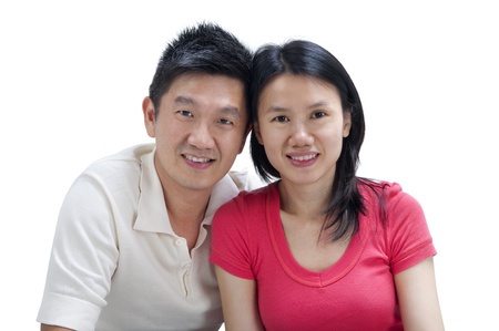 Loving Asian Couple on white backgroundの写真素材