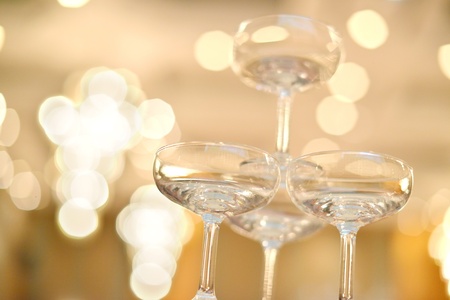 Stack of empty champagne glasses